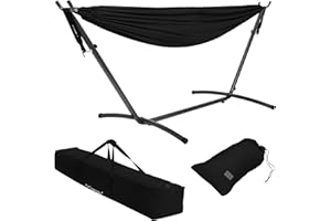ML DESIGN MODERN LIVING ML-Design Hamac Double avec Support Réglable, Acier, Noir, Place pour 2 Personnes, Intérieur/Extérieur, Chaise Hamac XXL, avec Sac Pratique et Sac de Transport, Portable, pour Jardin, Camping, Balcon