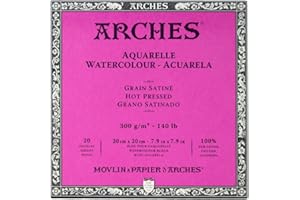 ARCHES Watercolour Block, 300 GSM, Hot Pressed, 20 x 20 cm, Wood, White