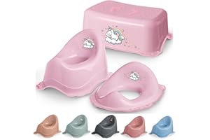 DOCARI Kinder Toiletten Set 3in1 ab 1 Jahr Einhorn pink - bestehend aus Baby Töpfchen Tritthocker Kinder Kindersitz Toilette