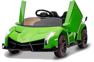 BALOVEBY Macchina Elettrica per Bambini 12V, Lamborghini Veneno con Licenza Auto Elettrica per Bambini con Telecomando per Bambini, Portiera Forbice, 3 Velocità, Fari a LED, Bilanciere e Musica (Verde)