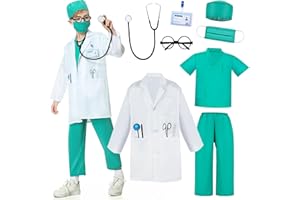 JONRRYIN Déguisement Docteur pour Enfant, Déguisement de Médecin Enfant, Docteur Deguisement, Jeu D'imitation Docteur Kit, Chirurgien Costume avec Stéthoscope pour Cosplay Carnaval