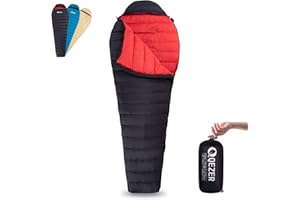 QEZER Saco de Dormir Ultraligero de plumón para Adultos, Solo 620 g, Ligero, 15 °C, 25 °C, 600 Relleno, para Acampar y Senderismo al Aire Libre, con Saco de compresión Gratis