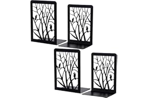 HZSOOCH 2 Pairs Bookends Heavy Duty, Decorative Metal Book End Holder, Book Ends for Shelves, Anti Slip Book Stopper for for Home Office Library School (Black, Bird Style)