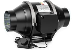 Vankarr 100mm Ventola Aspirazione Regolabile 360m³/h Estrattore Aria in Linea con Controllore di velocità Variabile per Bagno, Tende di Crescita, Coltura Idroponica, Ventilazione