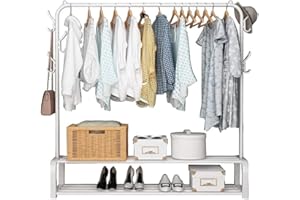 Vinteky Percheros Burro Independiente con Barra Superior, Percheros de Pie con 6 Ganchos y Estante, 110 × 33 × 150 CM (Blanco)