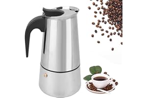 OURLEEME Stovetop Espresso Maker, Stainless Steel 6 Cup Moka Pot Percolator Italian Coffee Maker, Capable Mocha Machine Cafe Classic Maker with Insulated Handle for Coffee Lovers Home Office Camping, 300ML