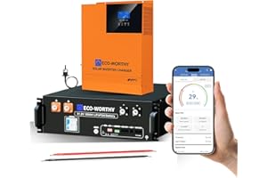 ECO-WORTHY LiFePO4 48 V 100 Ah Bluetooth 5.12 kWh con inverter ibrido da 5000 W, alloggiamento 3U con supporto CAN&RS485 per impianto fotovoltaico, impianto solare completo