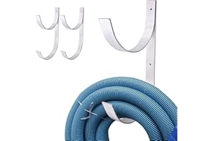 MENG ZHI AO Juego de 2 perchas anchas para poste de piscina, soporte de aluminio plateado resistente con tornillos, ganchos perfectos para piscina, postes telescópicos, manguera de vacío, desnatadores, cepillos,