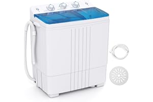 TANGZON Twin Tub Washing Machine, 8KG/4.5KG Portable Washer and Spin Dryer Combo with Timer Control & Drain Pump, Compact Washers for Camping Dorms Apartments RVs (5KG Washing 3KG Drying, Blue)