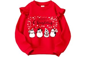 QHKEPW Christmas Girls Jumper Xmas Ruffle Santa Claus Reindeer Snowman Penguin Snowflake Kids Sweatshirt Toddler Top Long Sleeve Round Neck Cotton Casual Clothes T Shirt 2-8 Years Old