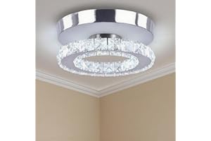 Jenvkoil Modern LED Ceiling Light Mini Crystal Chandelier Lighting Flush Mount Crystal Ceiling Lamp Fixture for Bedrooms Dinning Rooms Hallway (Round White)