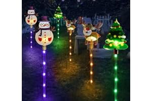 YZYOE 6 pacchetto LED all'aperto solare terra inserito luci decorative di Natale, impermeabile solare cortile albero di Natale Snowman renna luce, con 8 modalità luce a colori.