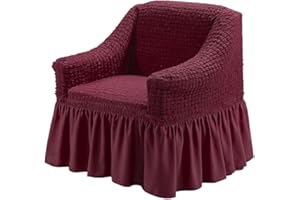 ‎MY PALACE My Palace Aurora Sesselschoner 1 Sitzer stretch und antirutsch Sesselhusse Fernsehsessel Bezug elastischer Sesselüberwurf mit Schaumstoffankern, 70-120cm Weinrot