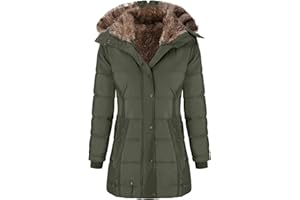ALUEEU Winter Mantel für Frauen Lang Elegant Schwarz Gefüttert mit Fell Wintermantel Winterparka Winterjacke Steppmantel Damenjacke Fleecejacke Plüschjacke Daunenmantel Steppjacke Übergangsjacke Daunenjacke