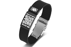 Theluckytag Medizinisches Armband mit QR-Code-Notfall-ID, aus Silikon, wasserdicht, passt bis 22,9 cm Handgelenk, Notfallinfo, mehr Platz, für Sport, Jungen/Mädchen/Damen/Herren