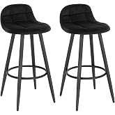 WOLTU High Kitchen Stools with Backrest, Set 2, Black | Stools with Footrest, Velvet Upholstered Seat, Metal Legs, Seat Heigh