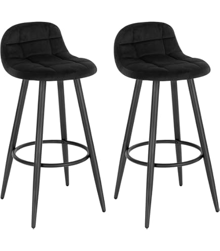 WOLTU Barkruk, barstoel, gestoffeerde keukenkruk, met fluwelen bekleding, rugleuning en voetensteun, designkruk, toonbankkruk, zithoogte 70 cm, zwart BH364sz-1