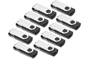 Memory Stick 32GB 10 pack, AreTop USB Stick, USB Flash Drive, 32GB Thumb Drives Pen Drives, Swivel Design, with LED Indicator for Computer/Tablet/Laptop/Car/TV(10 Black With Lanyard)