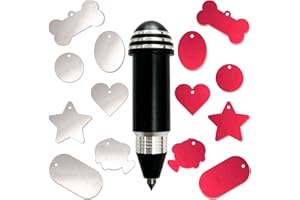 KINGMU Punta per incisione per Cricut Joy, con 2 colori e 7 graziose etichette vuote, a forma di osso di cane, cuore, cerchio, stella, pesce, ovale, rettangolo (Nero)