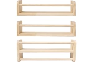 Pilikoll 3 Piezas 40cm Estantes Flotantes para Guardería Estanteria Libros con Barra Protectora Flotantes Baldas Pared Madera Pino Madera Estantes Organizadores de Libros für Libros de Cuentos,Revista