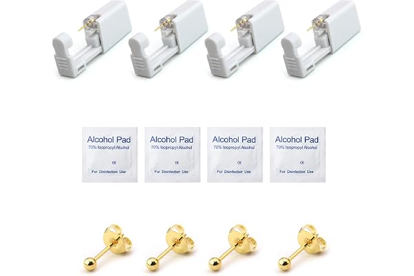 Öronpistol, öronpiercingpistoler, engångspistol för öronpiercing, smärtfria borrpistoler, bärbar, guld, 4 st