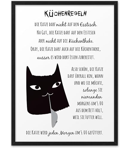 Wandbild Katzenregeln „Miau“ – DIN A4 Oder A3 Kunstdruck Auf 310g Papier, Ohne Rahmen