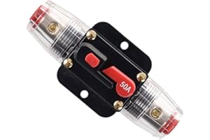 RKURCK 12V-24V DC 50 Amp Circuit Breaker, Fuse Holder, Inline Fuse Block For Car Audio Solar Inverter System Protection (50A)
