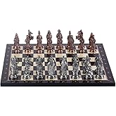 GiftHome B&uuml;y&uuml;k Boy Metal Osmanlı Bizans Satran&ccedil; Takımı Antik ve Ceviz Desenli MDF Ahşap Satran&ccedil; Tahtası (37x37 cm.)