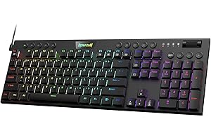 Redragon K619 Horus RGB tastiera meccanica, ultra-sottile progettato Wired Gaming Keyboard w/basso profilo Keycaps, Dedicated Media Control & Linear Red Switch, Pro Software supportato