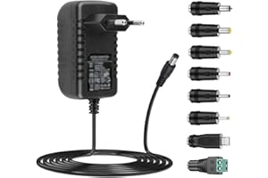 ZUOKENZU AC Adapter 12V 2A Netzteil AC220V zu DC12V 500mA 1000mA 1500mA 2000mA Leistungstreiber 5,5mm mit 8 DC Steckeradaptern Wechselrichter Ladegerät Transformator AC-DC Adapter (DC12V~2A)