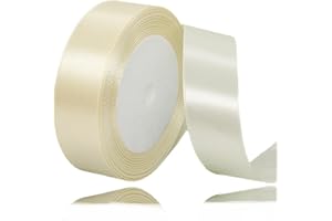 ALOHOVME Nastri Beige 25mm, 23 metri Nastro di Raso Crema per l'imballaggio di regali, Artigianato fai da te, Bows Making, Mazzi di fiori, Palloncini, Festa nuziale e Decorazioni per torte