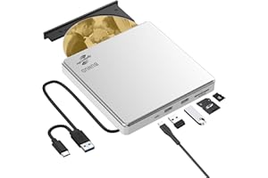 BUNUD External CD DVD Drive LightScribe CD/DVD +/-RW Burner Player Writer Optical Disk Reader Portable CD DVD Drive for Laptop Mac MacBook PC Windows 11 10 Linux OS