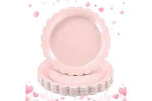 NatNarr 30 Pcs Pink Paper Plates 9 Inch Disposable Scalloped Party Paper Plates Light Pink Dessert Plate for Birthday Baby Shower Wedding