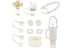 Yuecda Stanley Cup Set de accesorios, incluye 1 correa para botellas de agua, 1 bota de silicona, juego de juntas a prueba de fugas, para vasos Stanley de 1,2 l y 850 ml, tazas no incluidas (crema)