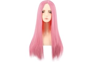 MapofBeauty 70 cm/28 cali monochromatyczna peruka z boczną grzywką, długa prosta, odporna na wysoką temperaturę, modna (Peachblow)