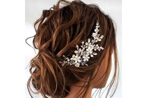 Unicra Pettinino per capelli, da sposa, decorazione floreale, con perle e cristalli, per donne e ragazze, colore: argento