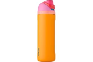 Owala FreeSip Vattenflaska i rostfritt stål med sugrör, isolerad vattenflaska med sugrör, BPA-fri, 710 ml orkidé/orange (trop