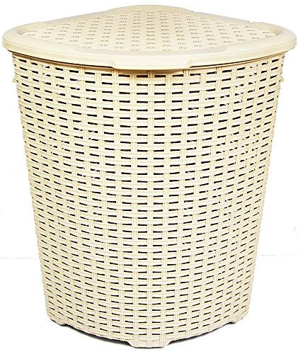 Eckkorb XXL Wäschekorb Wäschebox Wäschetruhe Wäsche Rattan Kunststoff praktisch (Beige)