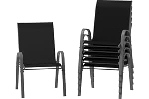 Amopatio Garden Chairs Set of 6, Stackable Dining Chairs Patio Chair for All Weather, Breathable Garden Outdoor Furniture for Backyard, Deck, Black