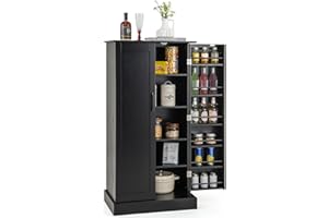 TANGZON Kitchen Cupboard, Kitchen Pantry Cabinet with Doors & Adjustable Shelves, Space Saving Larder Storage Cupboard Organiser for Dining Room Living Room Entryway (Black, 60 x 40 x 120cm)