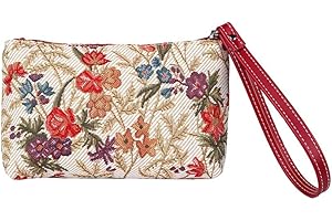 Signare Tapestry Small Wristlet Clutch Bag for Women, Ladies Wristlet Purses with Wrist Strap & Zip Closure (Flower Meadow, WRIS-FLMD)