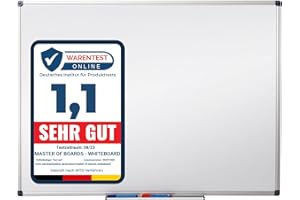 FLOORDIREKT Tableau blanc avec plateau de rangement - Office Marshal Professionnel - Laqué - Inscriptible et magnétique - Effaçable à sec (90 x 120 cm)