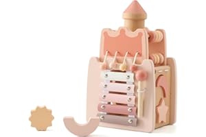 Youuys Cubo di Abilità Motorie in Legno, 5 in 1 Castello Giochi Montessori per Bambini, Giochi Legno Bambini, Giochi Legno Educativi Bambini 1 Anno, Regalo di Halloween Natale per Ragazzi e Ragazze