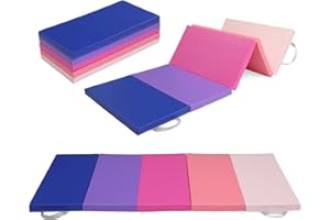 Bonnlo Folding 5-fold Gymnastics Gym Exercise Aerobics Mat, 192cm x 76cm x 4cm PU Leather Tumbling Mats for Stretching Yoga Cheerleading Martial Arts