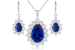 Crystalline Azuria Conjuntos de joyas de lágrimas de boda para novia, joyas de dama de honor, collar colgante y pendientes, juego de joyas para mujer y niña