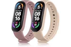 Tobfit 2 Piezas para Correa Xiaomi Mi Band 6 / Xiaomi Mi Band 5 / Amazfit Band 5, Correas de Silicona Pulseras de Repuesto Deportiva Clásica Original para Mujer Hombre, Té de Leche+Humo Violeta