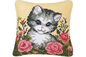 Coopay kit de Loquet Tapis Point de Croix Adulte,Taie d'oreiller pour Chat Taie Coussin 43cm x 43cm,pour la Fabrication de Tapis de Décoration de la Maison