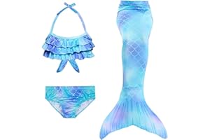 DNFUN Coda di Sirena con Bikini per Bambina,3pz, No Pinna,Costumi da Bagno Sirena