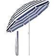 Sekey 1.6m Beach Umbrella with Cover, Portable Tilting Garden Parasol Umbrella, Sun Parasol for Beach/Pool/Patio, Round Sunscreen UV20+ Blue and White