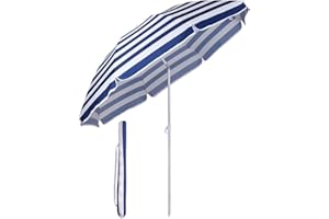 Sekey 1.6m Beach Umbrella with Cover, Portable Tilting Garden Parasol Umbrella, Sun Parasol for Beach/Pool/Patio, Round Sunscreen UV20+ Blue and White